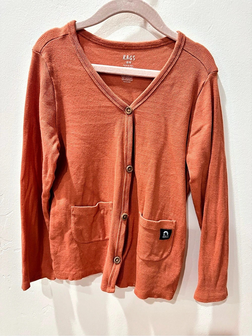 RAGS Girls Orange Cardigan Size 3/4